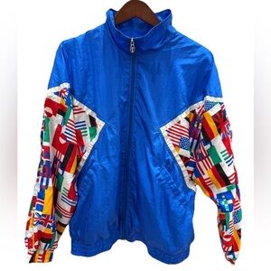 Lavon Vintage World Flag Windbreaker Jacket Full Zip XL Lined 80-90s Y2K RARE